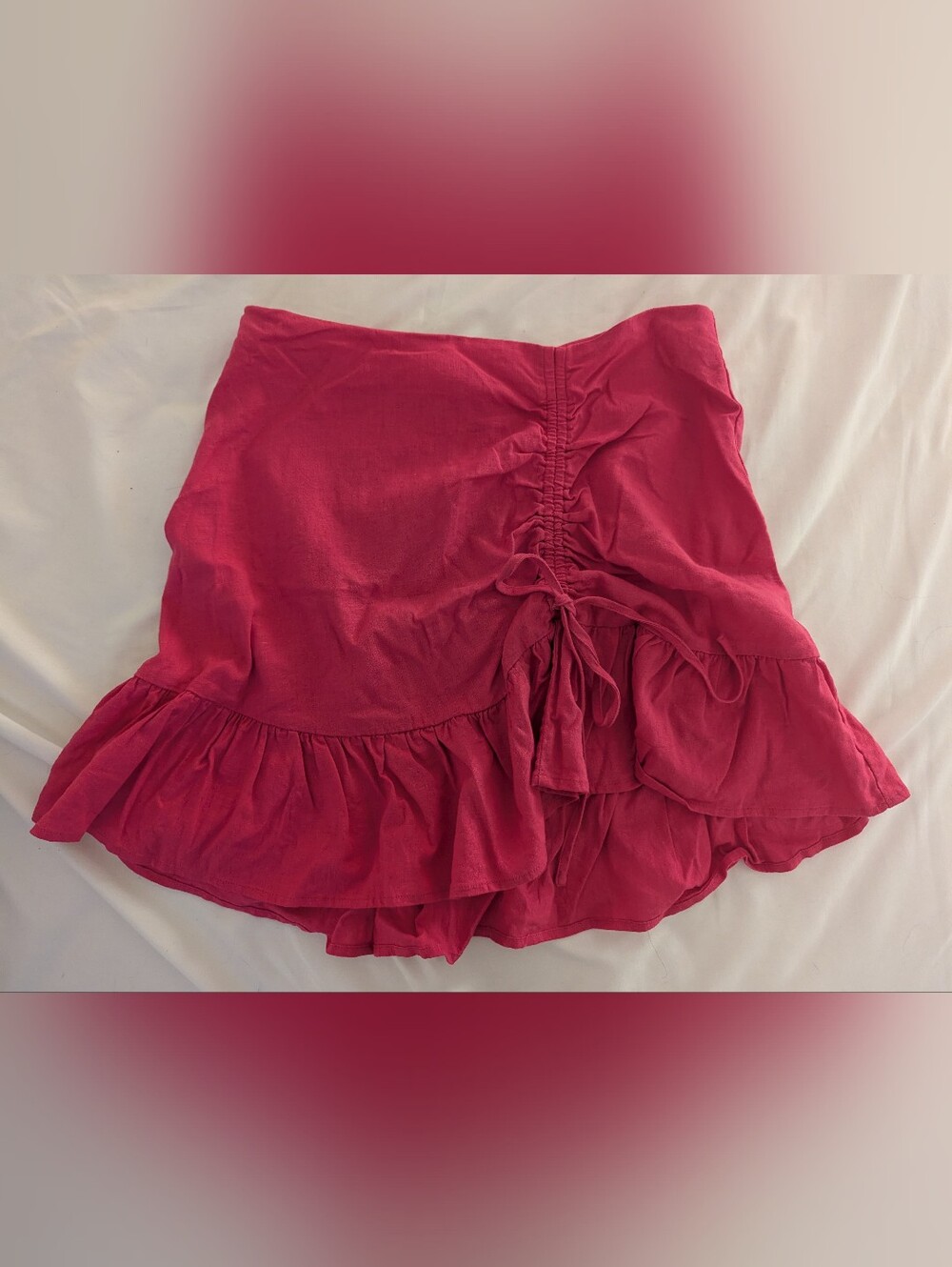 H&M Hot Pink Ruffled Linen-blend Crop Top and Skirt Set